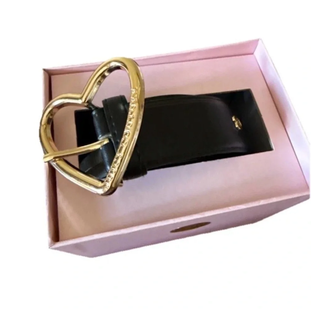 JUICY COUTURE Black BELT Gold Tone Heart Buckle NEW IN BOX L/XL